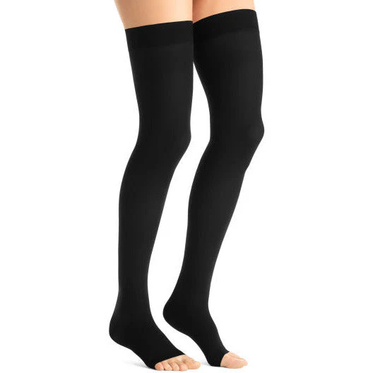 JOBST® Opaque Women's Thigh High 15-20 mmHg w/ Silicone Dot Top Band, Open Toe - Image 2